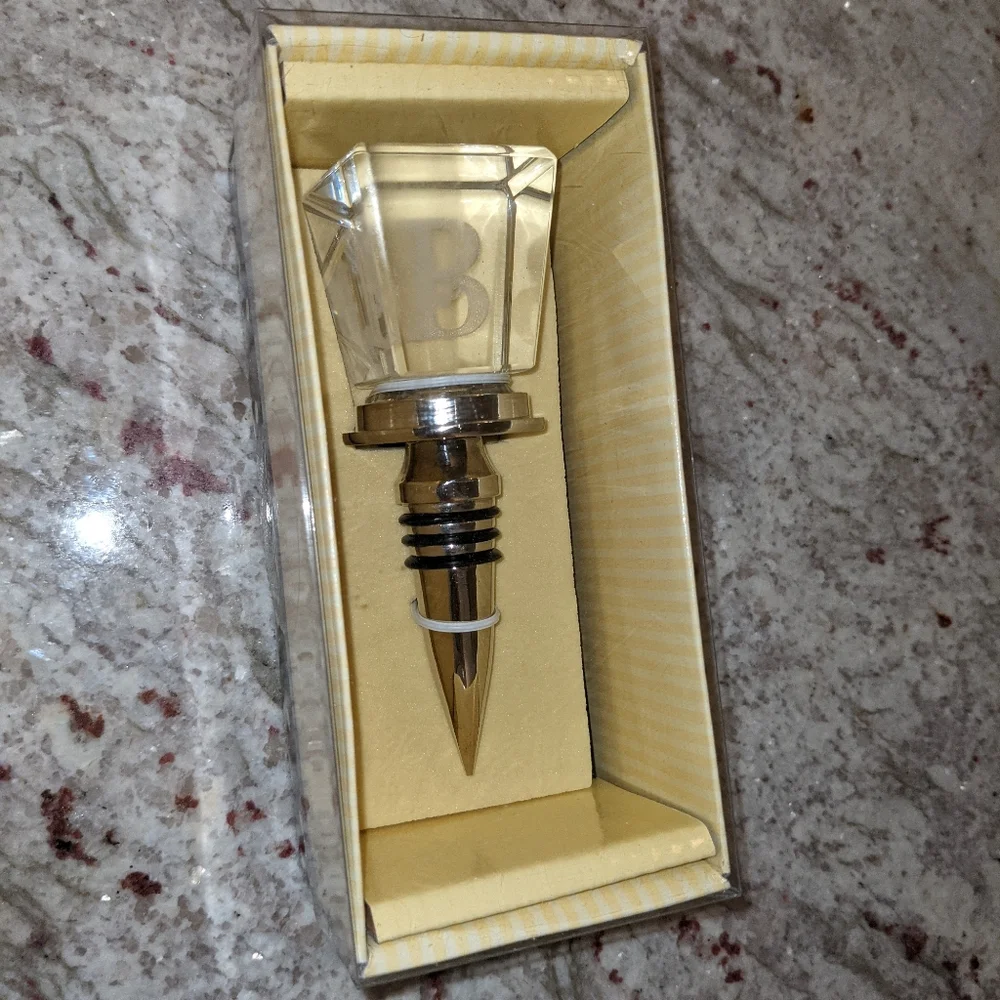 NEW Cypress Home Wine Stopper Monogram B Silver Box Gift Idea Acrylic